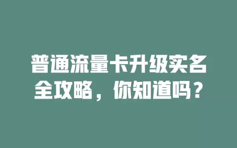 普通流量卡升级实名全攻略，你知道吗？