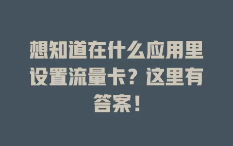 想知道在什么应用里设置流量卡？这里有答案！