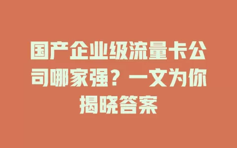 国产企业级流量卡公司哪家强？一文为你揭晓答案
