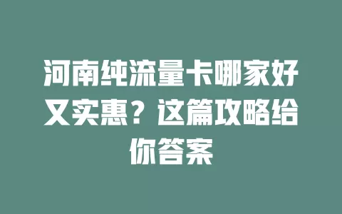 河南纯流量卡哪家好又实惠？这篇攻略给你答案