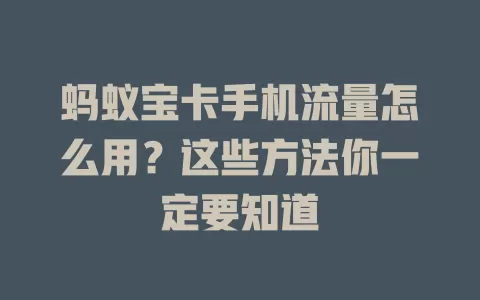 蚂蚁宝卡手机流量怎么用？这些方法你一定要知道