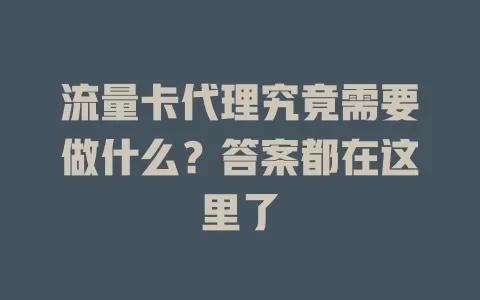流量卡代理究竟需要做什么？答案都在这里了