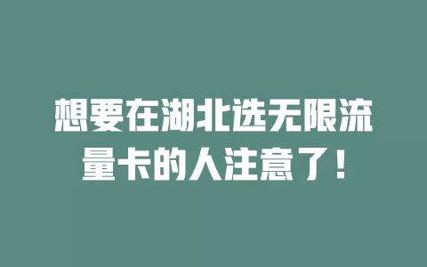 想要在湖北选无限流量卡的人注意了！