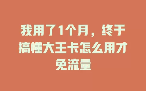 我用了1个月，终于搞懂大王卡怎么用才免流量