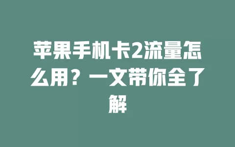苹果手机卡2流量怎么用？一文带你全了解