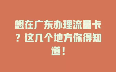 想在广东办理流量卡？这几个地方你得知道！