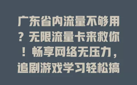 广东省内流量不够用？无限流量卡来救你！畅享网络无压力，追剧游戏学习轻松搞定，工作生活超便捷！