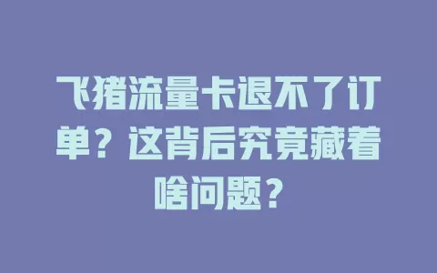 飞猪流量卡退不了订单？这背后究竟藏着啥问题？