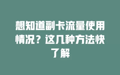 想知道副卡流量使用情况？这几种方法快了解