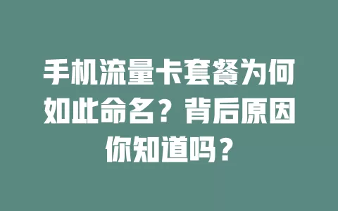 手机流量卡套餐为何如此命名？背后原因你知道吗？