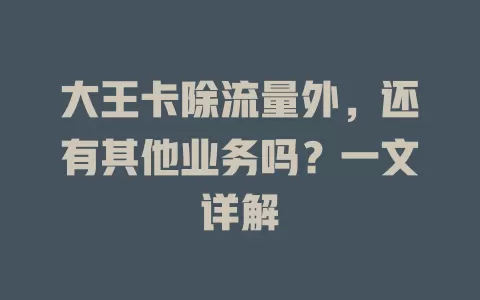大王卡除流量外，还有其他业务吗？一文详解