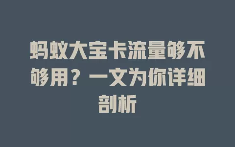 蚂蚁大宝卡流量够不够用？一文为你详细剖析