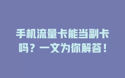 手机流量卡能当副卡吗？一文为你解答！