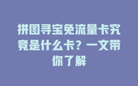 拼图寻宝免流量卡究竟是什么卡？一文带你了解