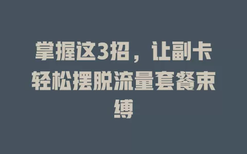 掌握这3招，让副卡轻松摆脱流量套餐束缚