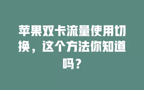 苹果双卡流量使用切换，这个方法你知道吗？