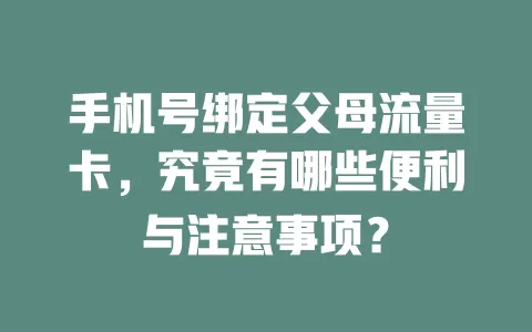 手机号绑定父母流量卡，究竟有哪些便利与注意事项？