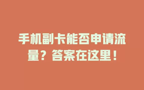 手机副卡能否申请流量？答案在这里！