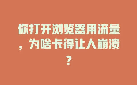 你打开浏览器用流量，为啥卡得让人崩溃？
