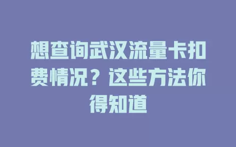 想查询武汉流量卡扣费情况？这些方法你得知道