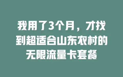 我用了3个月，才找到超适合山东农村的无限流量卡套餐