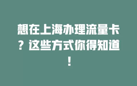 想在上海办理流量卡？这些方式你得知道！
