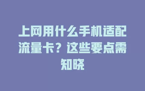 上网用什么手机适配流量卡？这些要点需知晓
