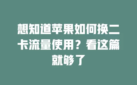 想知道苹果如何换二卡流量使用？看这篇就够了