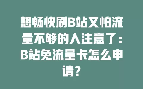 想畅快刷B站又怕流量不够的人注意了：B站免流量卡怎么申请？