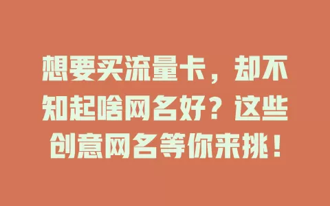 想要买流量卡，却不知起啥网名好？这些创意网名等你来挑！