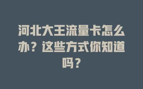 河北大王流量卡怎么办？这些方式你知道吗？