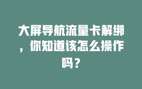大屏导航流量卡解绑，你知道该怎么操作吗？