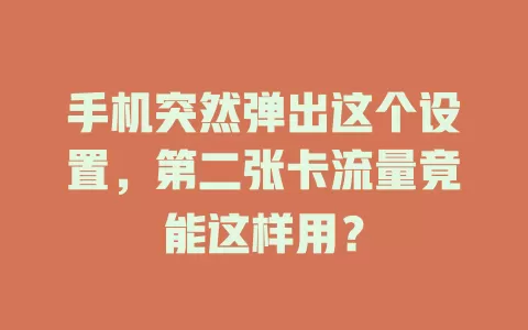 手机突然弹出这个设置，第二张卡流量竟能这样用？