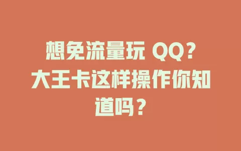 想免流量玩 QQ？大王卡这样操作你知道吗？