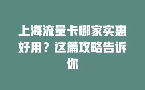 上海流量卡哪家实惠好用？这篇攻略告诉你