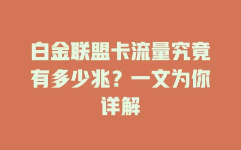 白金联盟卡流量究竟有多少兆？一文为你详解