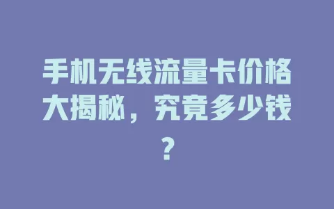 手机无线流量卡价格大揭秘，究竟多少钱？