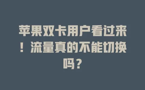 苹果双卡用户看过来！流量真的不能切换吗？