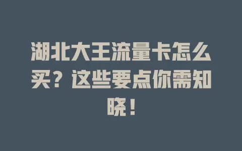 湖北大王流量卡怎么买？这些要点你需知晓！