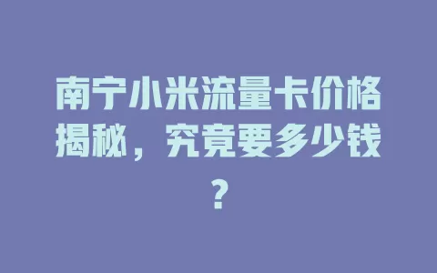 南宁小米流量卡价格揭秘，究竟要多少钱？