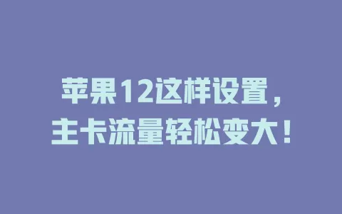 苹果12这样设置，主卡流量轻松变大！