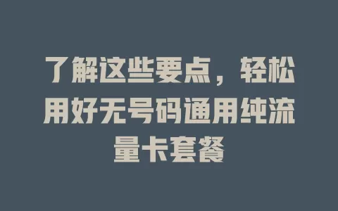 了解这些要点，轻松用好无号码通用纯流量卡套餐