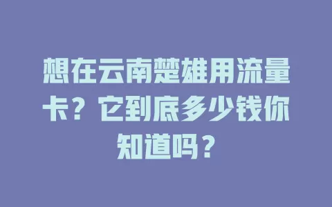 想在云南楚雄用流量卡？它到底多少钱你知道吗？