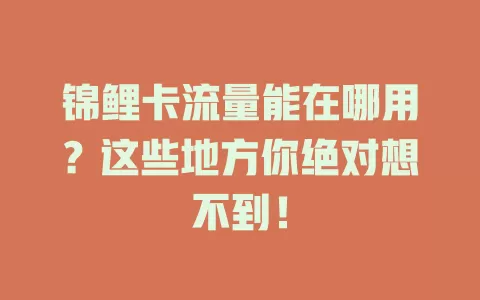 锦鲤卡流量能在哪用？这些地方你绝对想不到！
