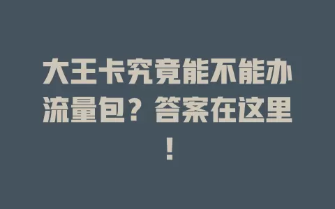 大王卡究竟能不能办流量包？答案在这里！