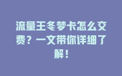 流量王冬梦卡怎么交费？一文带你详细了解！