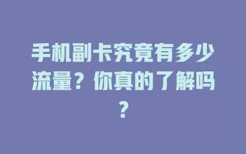 手机副卡究竟有多少流量？你真的了解吗？