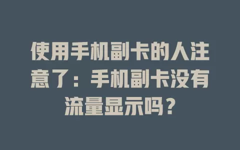 使用手机副卡的人注意了：手机副卡没有流量显示吗？