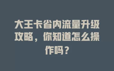 大王卡省内流量升级攻略，你知道怎么操作吗？