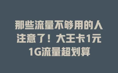 那些流量不够用的人注意了！大王卡1元1G流量超划算